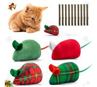 LongForU Christmas Cat Toys, 4Pcs Catnip Mouse Toys and 10Pcs Silvervine Chew Sticks Interactive Toys for Indoor Cats Adult and Kitten
