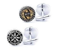 LONGHAO 2 Pairs, Viking Style Cuff Buttons, Men's Cufflinks with Viking Rune Pattern, Nordic Viking Cufflinks, Shirts Cufflinks Retro Classic, for Husband, Friends, 0, Metal, 0