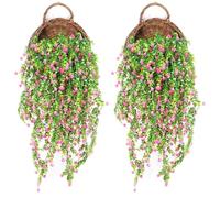 LONGHAO 2 x Artificial Plant Hanging, Artificial Hanging Plants, Hanging Artificial Flowers Decoration, Artificial Hanging Plants Flowers, for Wedding, Garden, Wall Decoration (Pink)