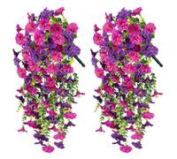 LONGHAO 2 x Artificial Plant Hanging, Artificial Hanging Plants, Hanging Artificial Flowers Decoration, Artificial Hanging Plants Flowers, for Wedding, Garden, Wall Decoration (Magenta)