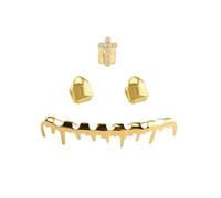 LONGHAO 2 x Hip Hop Teeth Set, Polished Teeth Grill, Hip Hop Teeth, Hip-Hop Accessory, Grillz Teeth Set, with 2 Silicone Moulds, Accessories for Rapper Costume Jewelry, 0, Metal, 0 US