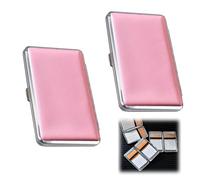 LONGHAO 2 x Slim Cigarette Box, Leather Metal Cigarette Box, Women's Cigarette Case Metal, Cigarettes for Men and Women, for 20 Slim Cigarettes or 14 Normal Cigarettes, for Men and Women (Pink)