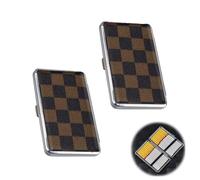 LONGHAO 2 x Slim Cigarette Case Leather Metal Cigarette Box for 20 Slim Cigarettes or 14 Normal Cigarettes with Button Closure in Black