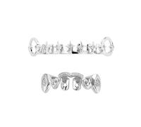 LONGHAO Hip Hop Teeth Grills Hip-Hop Teeth Golden Hip Hop Grills Braces Decoration Grillz Teeth Set with 2 Silicone Moulding Strips for Music Festival Parties, Rappers 2 Pieces, 0, Metal, 0