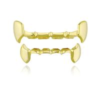 LONGHAO Hip Hop Teeth Grills Hip Hop Teeth Golden Hip Hop Grills Braces Decoration Grillz Teeth Set with 2 Silicone Moulding Strips for Music Festival Parties Hip-Hop Rapper Pack of 2, 0, Metal, 0