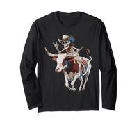 Longhorn Bull Cowboy Cattle Skeleton Farm Halloween Long Sleeve T-Shirt