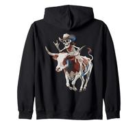 Longhorn Bull Cowboy Cattle Skeleton Farm Halloween Zip Hoodie