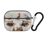 Longhorn Cow with Birds Printed Bluetooth Earbuds Case Colorful Wireless Headphones Covers Compatible With AirPods Pro 2