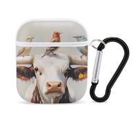 Longhorn Cow with Birds Trendy Bluetooth Earbuds Protector Cute Wireless Earbud Case Covers Compatible with Airpods 1/2