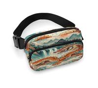 Longhu Mountain Waterfall, China Fanny Pack Belt Bag with Adjustable Strap Fashion Waist Bag for Outdoor Sports Hiking, white, 20x13cm, Full Printed Waist Bag