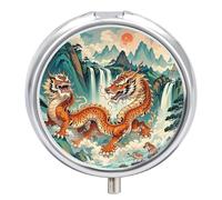 Longhu Mountain Waterfall, China Pill Box 3 Compartment Small Pill Case for Purse Or Pocket Mini Metal Pillcase Medicine Organizer, Round Daily Medicine Container to Hold Vitamins, Fish Oil