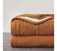Longhui bedding Acrylic Cable Knit Sherpa Throw Blanket - Thick, Soft, Big, Cozy Burnt Orange Knitted Fleece Blankets for Couch, Sofa, Bed - Large 60 x 80 Inches Coverlet All Season