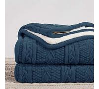 Longhui bedding Acrylic Cable Knit Sherpa Throw Blanket - Thick, Soft, Big, Cozy Grey Blue Knitted Fleece Blankets for Couch, Sofa, Bed - Large 60 x 80 Inches Gray Blue Coverlet All Season