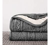 Longhui bedding Acrylic Cable Knit Sherpa Throw Blanket - Thick, Soft, Big, Cozy Grey Knitted Fleece Blankets for Couch, Sofa, Bed - Large 50 x 63 Inches Gray Coverlet All Season