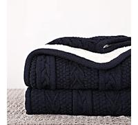Longhui bedding Acrylic Cable Knit Sherpa Throw Blanket - Thick, Soft, Big, Cozy Navy Knitted Fleece Blankets for Couch, Sofa, Bed - Large 50 x 63 Inches Navy Blue Coverlet All Season