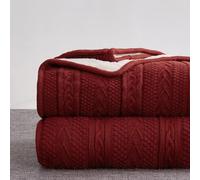 Longhui bedding Acrylic Cable Knit Sherpa Throw Blanket - Thick, Soft, Big, Cozy Wine Red Knitted Fleece Blankets for Couch, Sofa, Bed - Large 60 x 80 Inches Coverlet All Season, Burgundy Color