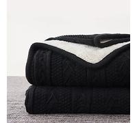 Longhui bedding Acrylic Cable Knit Sherpa Throw Blanket - Thick Soft Large Cozy Black Knitted Fleece Blankets for Couch Sofa Bed - Large 60 x 80 Inches For All Seasons