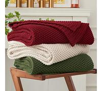 Longhui bedding, Burgundy 130 x 160 cm 100% Organic Cotton Chunky Knit Blanket for Sofa Bed Baby Room Rustic Shabby Chic Modern Country Style with Wash Bag