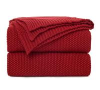 Longhui bedding Burgundy Cotton Cable Knit Throw Blanket for Couch Sofa Chair Bed Home Decorative, 2.5 Pounds 50 x 60 Inch Woven Throw Blankets with Bonus Laundering Bag