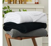 Longhui bedding Chunky Cable Knit Throw Blanket Lightweight Black 100% Organic Cotton Blanket for Sofa Couch Bed Baby Nursery, Rustic Shabby Chic Modern Farmhouse, 51” x 63” Give Laundering Bag