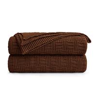 Longhui bedding Dark Brown Cotton Knit Throw Blanket for Couch Sofa Bed - Home Decorative Soft Cosy Sweater Woven Fall Cable Knitted Blankets - 2.2 pounds 50 x 60 Inches