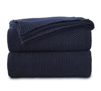 Longhui bedding Dark Navy Blue Cotton Cable Knit Throw Blanket for Couch Sofa Bed, Lightweight Home Decorative Throws, Bonus Laundering Bag, 50“ x 60” Machine Washable