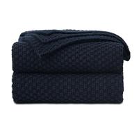 Longhui bedding Dark Navy Blue Knitted Throw Blanket for Couch, Soft, Cozy Machine Washable 100% Cotton Sofa Knit Blankets, Heavy 4.0lb Weight, 60 x 80 Inches, Dark Navy Blue Color.