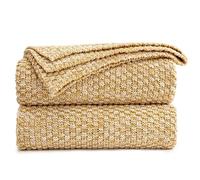 Longhui bedding Gold Knitted Throw Blanket for Couch, Soft, Cozy Machine Washable 100% Cotton Sofa Blanket, 60”x80”, Mustard Yellow and White, Laundry Bag Included