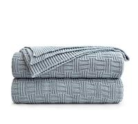 Longhui bedding Grey Blue Cotton Knit Throw Blanket for Couch Sofa Bed - Home Decorative Soft Cosy Sweater Woven Case Cable Knitted Blankets - Blue Grey 2.3 pounds 50 x 60 inches