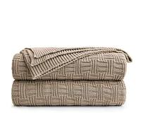 Longhui bedding Khaki Cotton Knit Throw Blanket for Couch Sofa Bed - Home Decorative Soft Cosy Sweater Woven Case Cable Knitted Blankets - 2.3 pounds 50 x 60 inches