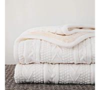 Longhui bedding LANSOW Acrylic Cable Knit Sherpa Throw Blanket - Thick, Soft, Big, Cozy Ivory White Knitted Fleece Blankets for Couch, Sofa, Bed - Large 50 x 63 Inches Ivory White Coverlet All Season