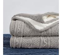 Longhui bedding - Large Cable Knit Fleece Throw Blanket 60" x 80" Grey