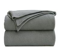 Longhui bedding Medium Grey 100% Cotton Lightweight Cable Knit Throw Blanket for Couch Sofa Bed Home Décor, Bonus Laundering Bag, Gray Color 60“ x 80” Machine Washable