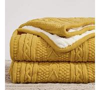 Longhui bedding Mustard Yellow Sherpa Throw Blanket - Thick, Soft, Big, Cozy Yellow Acrylic Cable Knit Fleece Blankets for Couch, Sofa, Bed - Large 60 x 80 Inches Coverlet All Season