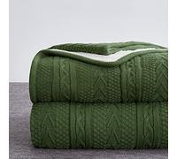 Longhui bedding Olive Green Acrylic Cable Knit Sherpa Throw Blanket - Thick, Soft, Big, Cozy Olive Green Knitted Fleece Blankets for Couch, Sofa, Bed - 50 x 63 Inches