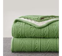 Longhui bedding Sage Green 127 x 160 cm Acrylic Cable Knit Sherpa Throw Blanket - Thick Soft Large Cozy Sage Green Knitted Fleece Blanket for Couch Sofa Bed - Large Blanket for All Seasons
