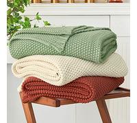 Longhui bedding, Thick Knitted Lightweight Blanket Rust Red 150 x 200 cm 100% Organic Cotton Sofa Bed Baby Room Rustic Shabby Chic Modern Country Style with Wash Bag