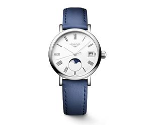 Longines Elegant Women's Moonphase Blue Leather Strap Watch