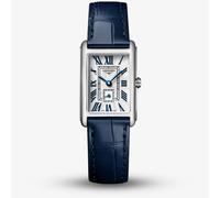 Longines Ladies Dolcevita Silver Rectangle Dial Blue Leather Strap Watch L5.255.4.70.2