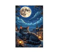 Longing for The Moon Art Cat Canvas Poster Bedroom Decor Landscape Office Room Decor Gift 12x18inch(30x45cm)