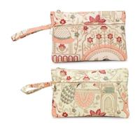 LONGING TO BUY Embroidered Cosmetic Pouch, Floral Bird Pattern, Vintage Style Makeup Bag with Zipper, Combo Pack in Multi-Color, 'Cream & Light Green, Vintage Floral