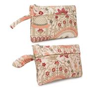 LONGING TO BUY Embroidered Cosmetic Pouch, Floral Bird Pattern, Vintage Style Makeup Bag with Zipper, Combo Pack in Multi-Color, Cream & Baby Pink, Vintage Floral