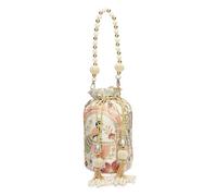 LONGING TO BUY Embroidered Potli Bag with Beaded Handle, Floral Peacock Design, Drawstring Wristlet with Tassel Accents (White)