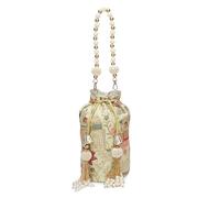 LONGING TO BUY Embroidered Potli Bag with Beaded Handle, Floral Peacock Design, Drawstring Wristlet with Tassel Accents (Green)