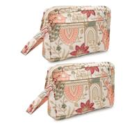 LONGING TO BUY Floral Embroidered Cosmetic Pouch, Make Up Organizer Pouch for Women, Zip Pouch Combo for Multiple Use Wristlet Design, Cream, Vintage Floral