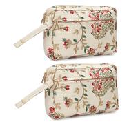 LONGING TO BUY Floral Embroidered Cosmetic Pouch, Make Up Organizer Pouch for Women, Zip Pouch Combo for Multiple Use Wristlet Design, White Multi, Vintage Floral