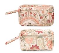 LONGING TO BUY Floral Embroidered Cosmetic Pouch, Make Up Organizer Pouch for Women, Zip Pouch Combo for Multiple Use Wristlet Design, Baby Pink & Cream, Vintage Floral