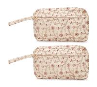 LONGING TO BUY Floral Embroidered Cosmetic Pouch, Make Up Organizer Pouch for Women, Zip Pouch Combo for Multiple Use Wristlet Design, Red & White, Vintage Floral