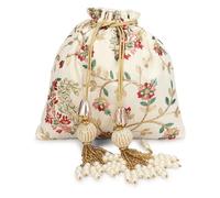 LONGING TO BUY Indian Embroidered Pearl Potli Bag For Women, Sequence Design with Tassel, Wedding Potli Bags White Multi-2 8.5" x 8.5"