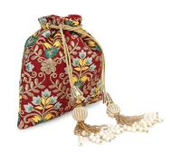 LONGING TO BUY Indian Embroidered Pearl Potli Bag For Women, Sequence Design with Tassel, Wedding Potli Bags, Maroon Multi